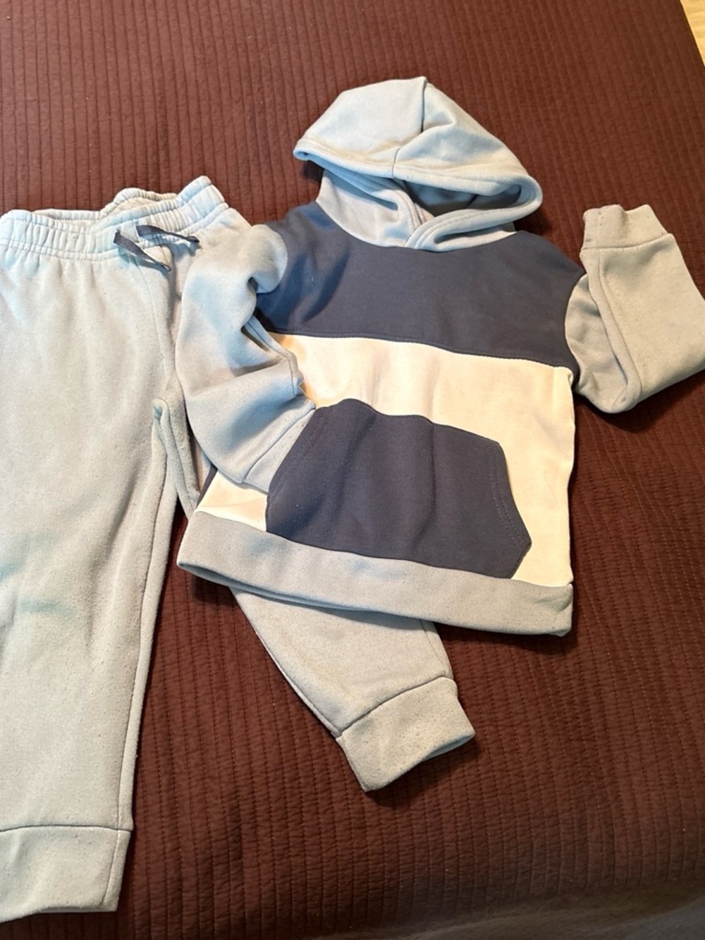 Kids Light Blue and Navy Colorblock Sweatpants & Hoodie Set